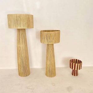 NATURAL Bodenleuchte Bast, Lampenschirm Bast, Tischlampenschirme Marokkanisch Handmade in Rattan, Korbwarenschirm, Strohschirm, Lampenschirm Bast
