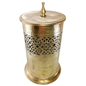 Handcrafted Unlacquered Brass Bathroom Storage Basket Engraved Waste Paper Trash Can, Toilet Brass Decorative, Bathroom Accessories