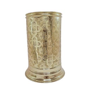 Handcrafted Unlacquered Brass Bathroom Storage Basket Engraved Waste Paper Trash Can, Toilet Brass Decorative, Bathroom Accessories