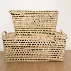 Cofre de almacenamiento de mimbre, almacenamiento de hojas de palma, caja de juguetes, cestas de almacenamiento, baúl de almacenamiento de mimbre, cofre de hojas de palma y cesta de almacenamiento, 4 tamaños disponibles