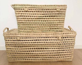 Handmade Palm Leaf Wicker Storage Trunk: Toy Box Chest