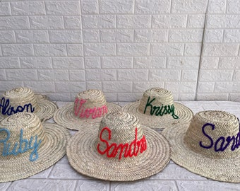 Personalized Moroccan Straw Sun Hat: Embroidered Beach Hat