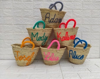 Personalized Moroccan Straw Basket: Embroidered Beach Tote