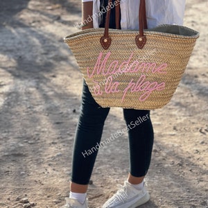 SAC DE PAILLE Fait à la main avec du cuir, panier de Français, sac de marché français, panier de paille, panier de français, sac de marché dépicerie image 2