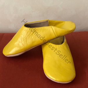 Womens Moroccan Leather Babouche Mustard Slippers,Traditional Moroccan Basic Babouche,Sheepskin Slippers,Babouche