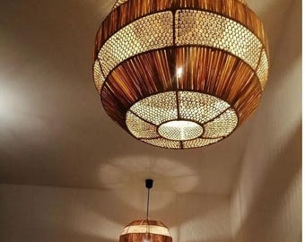 Handmade Moroccan Rattan Lampshade, Wicker Straw Shade