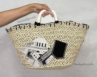 Handmade Moroccan Straw Basket: French Market Bag, Beach Tote