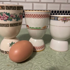 Double egg cup, hand painted porcelain, buyers choice, farmhouse chic, country kitchen, soft boiled eggs