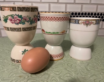 Double egg cup, hand painted porcelain, buyers choice, farmhouse chic, country kitchen, soft boiled eggs