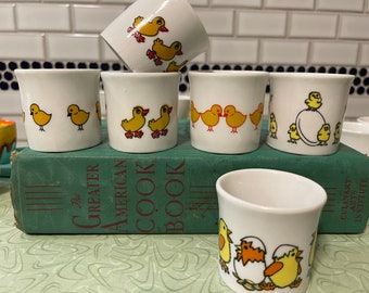 Vintage egg cups, bucket style, buyers choice, chicken themed, soft boiled eggs, farmhouse kitchen
