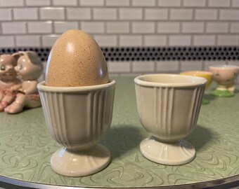 Pair of vintage stoneware egg cups, deco style, sort boiled eggs, farmhouse kitchen, hostess gift