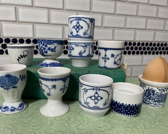 Single egg cups, vintage egg cups, shades of blue, buyers choice, farmhouse chic, lot #2