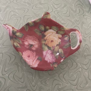 Vintage tea bag holder, floral motif, gift for a tea drinker, spoon rest, tea tidy, tea accessory
