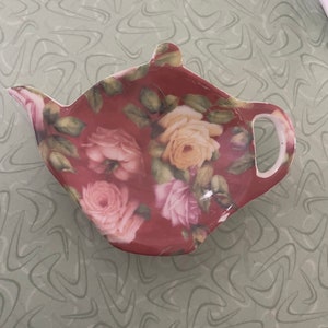 Vintage tea bag holder, floral motif, gift for a tea drinker, spoon rest, tea tidy, tea accessory,teaspoon holder