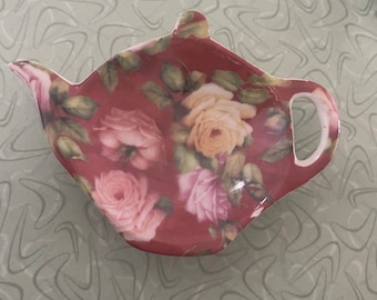 Vintage tea bag holder, floral motif, gift for a tea drinker, spoon rest, tea tidy, tea accessory