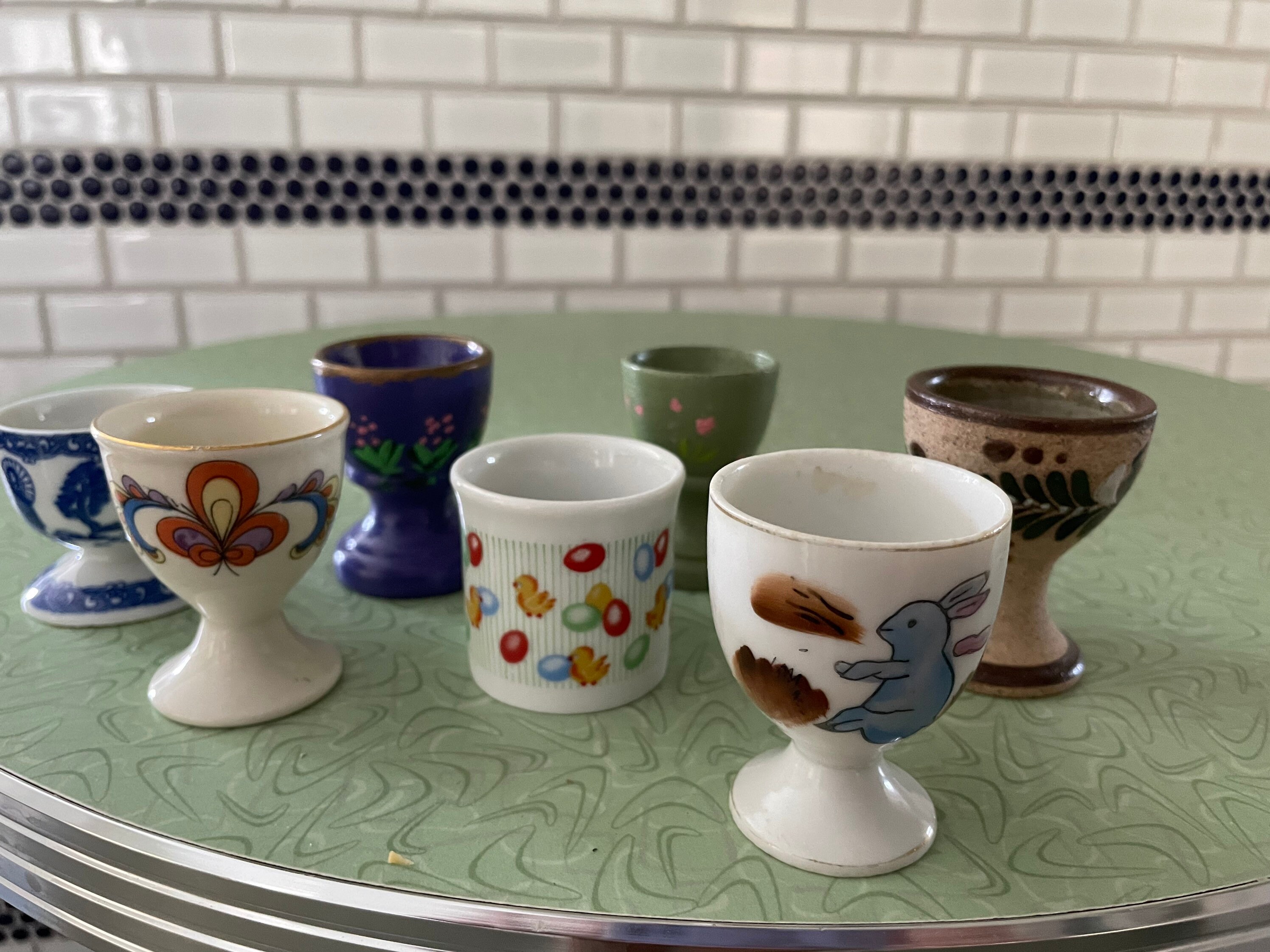 Single egg cups, vintage egg cups, shades of blue, buyers choice, farmhouse chic