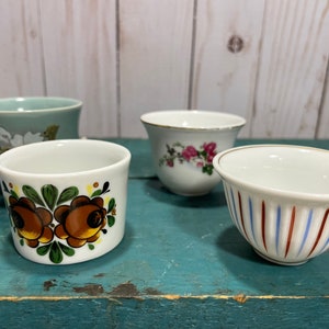 Vintage egg cups, bucket style, buyers choice, sake cups, soft boiled eggs, farmhouse kitchen
