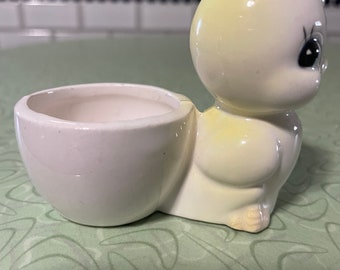 Vintage porcelain baby chick figural egg cup, anthropomorphic chick figure, soft boiled eggs, easter decor