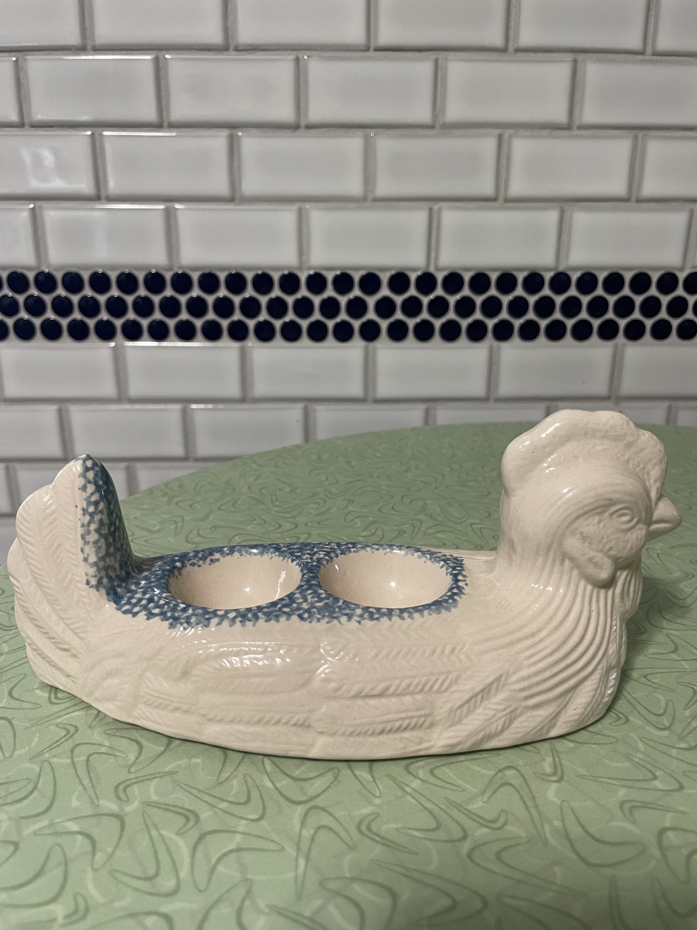 Vintage double sided egg cup, figural, chicken figure, white ceramic, very unique, soft boiled eggs