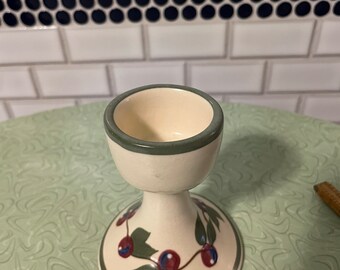 One egg cup with integral saucer, artisan handmade pottery, berry pattern, soft boiled eggs, brunch for one