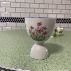 Vintage large size double egg cup, pink flowers, fancy brunch, soft boiled eggs