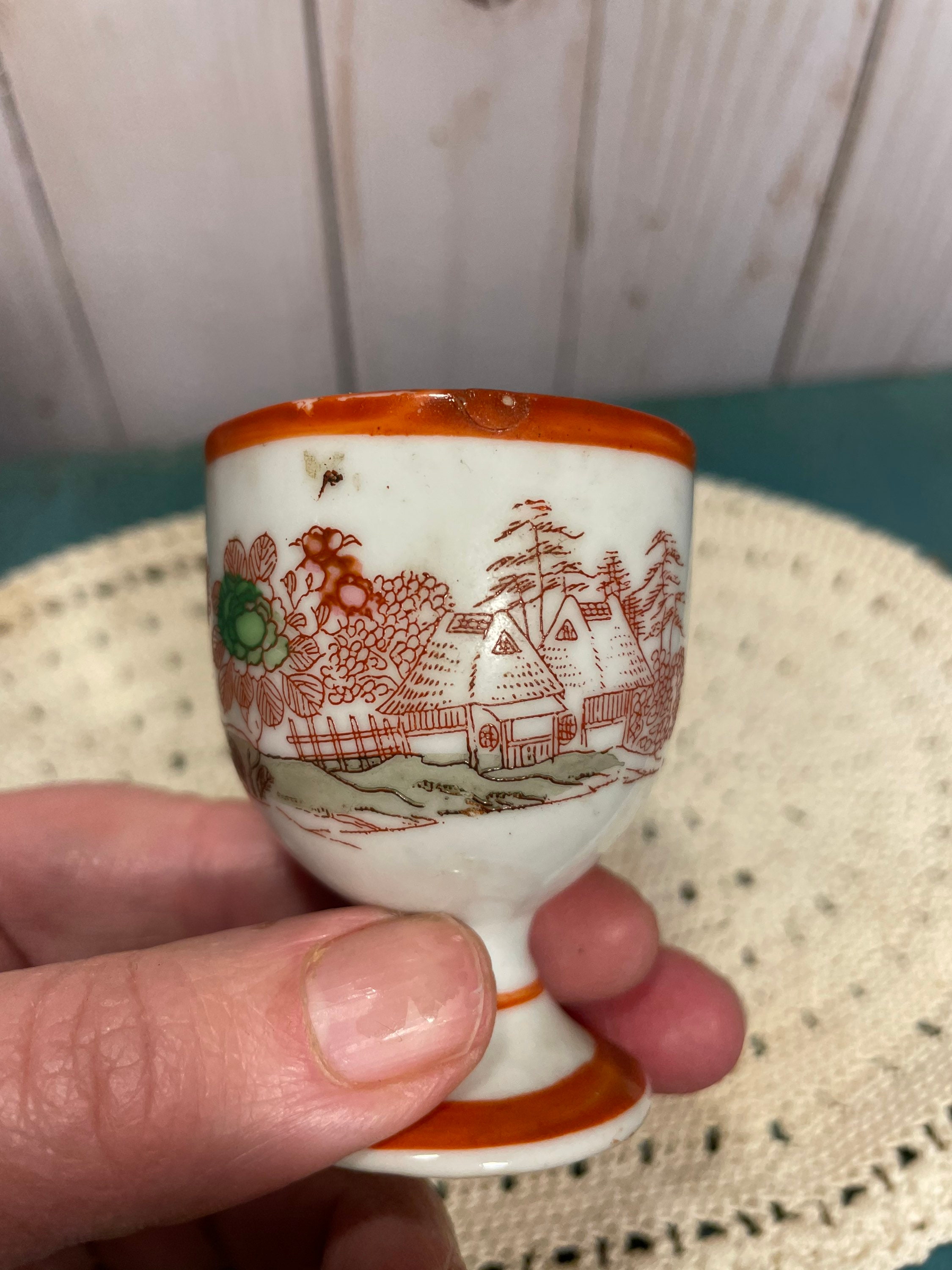 Single Vintage Egg Cup, Bucket Style, Red Transferware, Aesthetic Style  Floral, Made in England, Soft Boiled Eggs, Brunch 