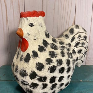 Paper mache chicken, folk art, country kitchen, farmhouse