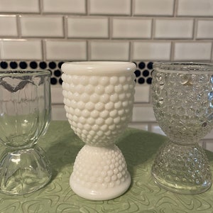 Double egg cup, milk glass or pressed glass, buyers choice, farmhouse chic, country kitchen, soft boiled eggs