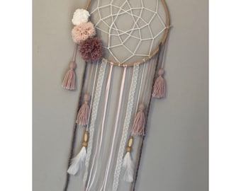 Atrapasueños con pompones, decoración bohemia, colgante de pared, baby shower, personalizado, regalo de boda