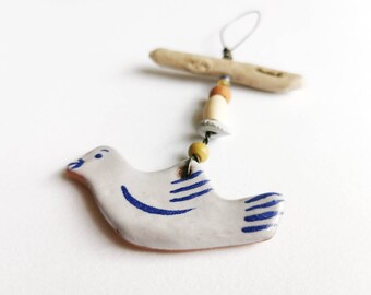 happy little bird key to your heart Bird Ornament handmade clay bird