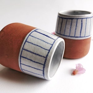 Handmade blue and white on terracotta ceramic vase, planter or paintbrush, pencil, toothpick, cotton bud etc pot or holder image 10