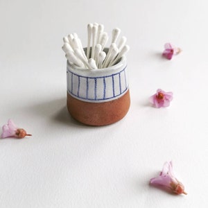 Handmade blue and white on terracotta ceramic vase, planter or paintbrush, pencil, toothpick, cotton bud etc pot or holder image 5