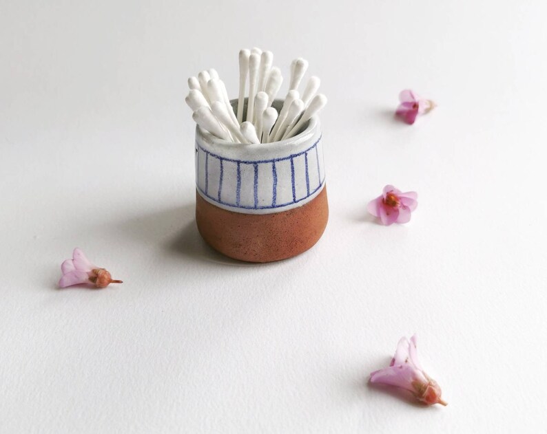 Handmade blue and white on terracotta ceramic vase, planter or paintbrush, pencil, toothpick, cotton bud etc pot or holder zdjęcie 5