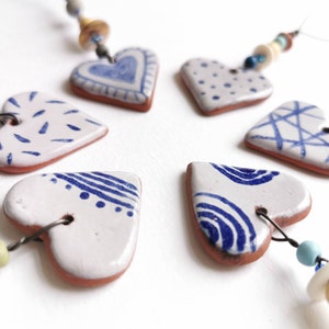 Small handmade gift love send a hug ceramic heart ornament bride to be something blue majolica pottery gift for her image 8