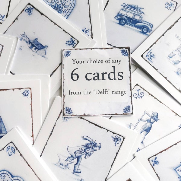 Pack of 6 assorted cards / notelets.  Choose from any of my ' Delft' range hand drawn designs of life's simple pleasures - coast and country