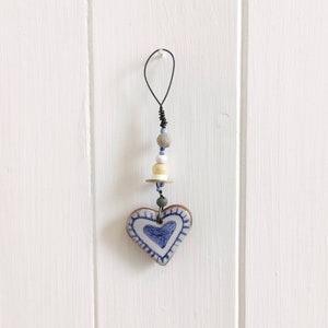 Small handmade gift love send a hug ceramic heart ornament bride to be something blue majolica pottery gift for her image 5