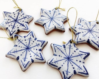 Blue and white Christmas decoration; star; tree ornament; nordic style; rustic; scandinavian hygge.