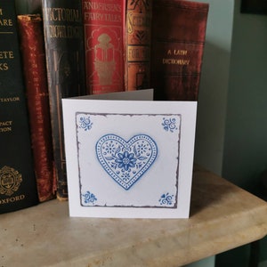 Pack of 6 floral love heart greetings card / notelet blue and white handdrawn design 'perfect imperfections' in style of a delft tile image 5