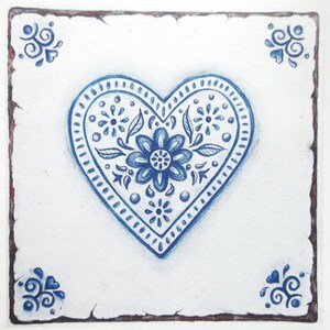 Pack of 6 floral love heart greetings card / notelet blue and white handdrawn design 'perfect imperfections' in style of a delft tile image 7