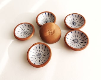 Tiny ceramic ring dish; salt and pepper bowl; blue and white pottery; little handmade gift; wonky pots; ceramic; farmhouse style; rustic