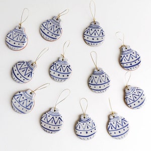 Ceramic Christmas Tree decoration; blue and white; scandinavian charm; baubles; ornament; favors; gift tags; hugge; coastal style