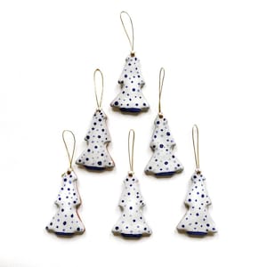 Blue and white ceramic Christmas tree decoration; new for 2021; rustic ornament; gift tags; hugge; coastal style; handmade; favors