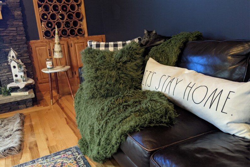 LUXURY Faux Fur Pillow Pine Green Home Decor Flokati Wool Etsy