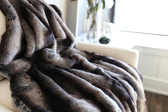 Twin Black Chinchilla Faux Fur Blanket Vegan Animal Print Fur Etsy
