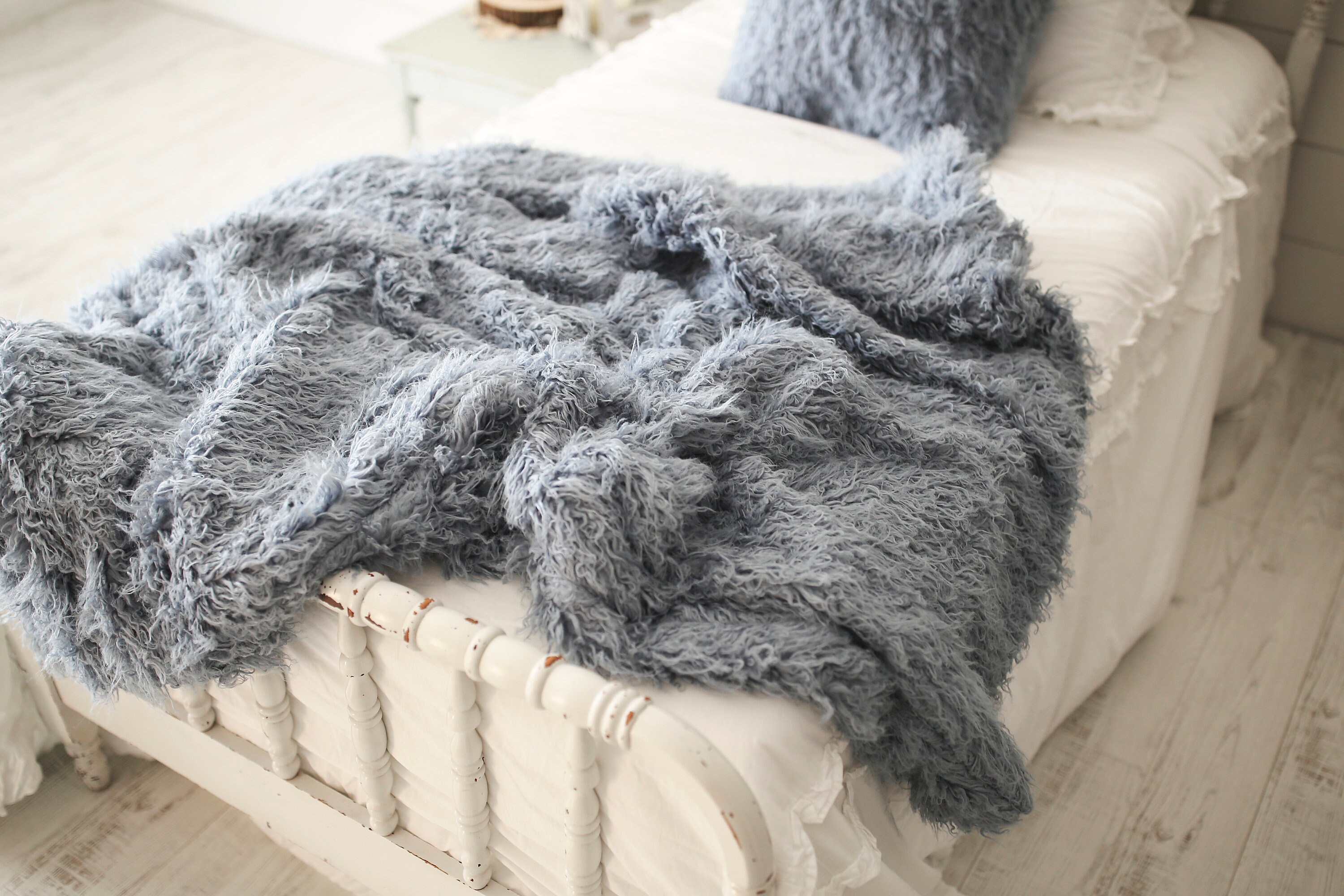 Blue Fur Throw American Made Double Sided Vegan Curly Faux Etsy