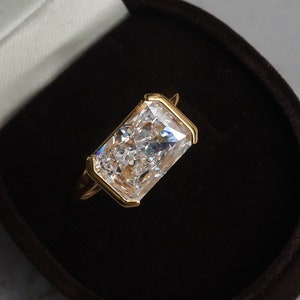 3 CT Ice Cut Radiant Diamond Engagement Ring East to West Setting Wedding Ring Unique Handmade Ring Anniversary Gift Ring for Her