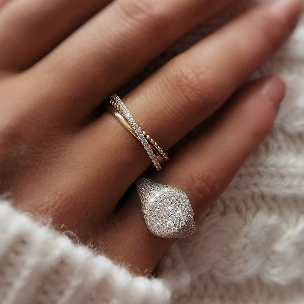CZ Diamond Signet Ring in Sterling silver /  Gold Signet Ring / Pinky Signet Ring