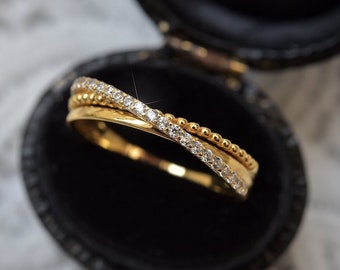 Stackable CZ Diamond Ring/ Art Deco Diamond Wedding Band/ Gold Dainty Ring/  Gold CZ Diamond Ring mothers day gift