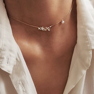 Blooms Necklace, Flower Necklace, CZ Flower Necklace, Simple Gold Necklace, Blossom Necklace, Floral Necklace, Bridesmaid Gift Necklace
