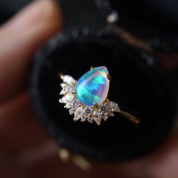 Pear Shaped Lab Opal Engagement Ring Tear Drop Opal Ring - Etsy
